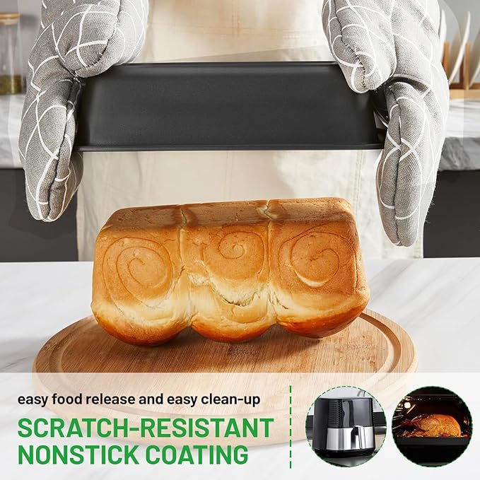 5 Pieces Baking Pans Set, Nonstick Baking Sheet Tray Oven Pans Bakeware Set, Baking Supplies with Round/Square Cake Pan, Muffin Pan, Loaf Pan, Roast Pan, Stackable Baking Sets for Cooking