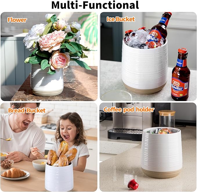 6.8" Large Ceramic Kitchen Utensil Holder - Utensil Holder for Kitchen Counter, Modern Farmhouse Style Holder for Spoons, Spatulas & Cooking Tools (White)
