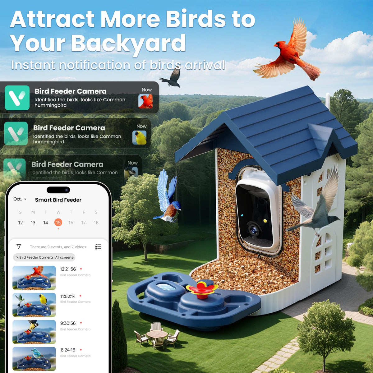 Smart Bird Feeder with 2K HD Camera Squirrel Proof Weatherproof Outdoor