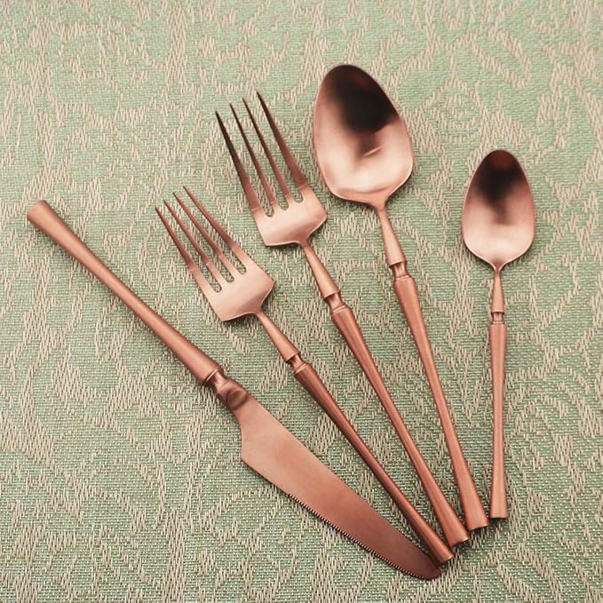 Gugrida Unique Flatware Set - 20 Piece Iridescent Silverware Sets | 18/10 Stainless Steel Reusable Cutlery Set | Luxury Rose Gold Utensils Service For 4 with Dessert Fork, Knife, Spoon, Dinner Fork