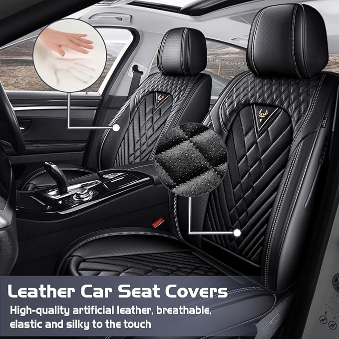 Truck Seat Covers for Ram 3500 2009-2026, Waterproof Premium Leather Full Coverage Car Seat Cover, Muscle Sport Style Auto Interior Seat Cover Sets (Front Set/Black)