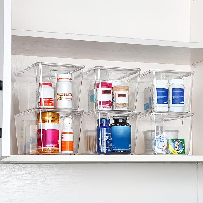 Vtopmart 1 Pack Clear Stackable Storage Bins with Lids, Medium Plastic Containers with Handle for Pantry Organizer and Storage,Perfect for Kitchen,Fridge,Cabinet, Closet,Bathroom Organization
