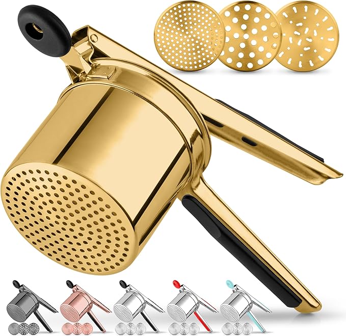 Zulay Kitchen Premium Large 15oz Potato Ricer, Heavy Duty Professional Stainless Steel Potato Masher and Ricer Kitchen Tool, Press and Mash Kitchen Gadget - Gold/Black