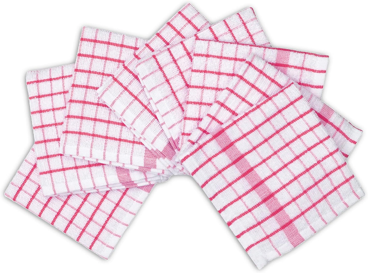AMOUR INFINI Kitchen Dish Cloths Set of 8 - Ultra Soft, Highly Absorbent, Quick-Drying Terry Cotton Dishcloths 12"x12" Inch Wash & Cleaning Cloths for Kitchen & Dishwashing (Pink)