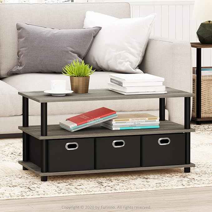 FURINNO Turn-N-Tube Coffee Table, 31.22D x 15.5W x 15.8H in, French Oak Grey/Black/Black