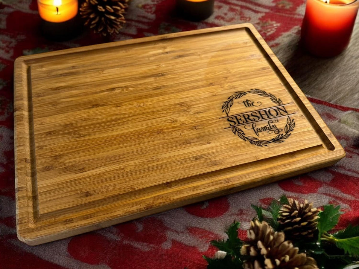 Handmade Personalized Cutting Board - Unique Christmas, Wedding, New Home, and Bridal Shower Gifts - Christmas Gifts - Engraved Charcuterie Boards - Custom Bamboo Board