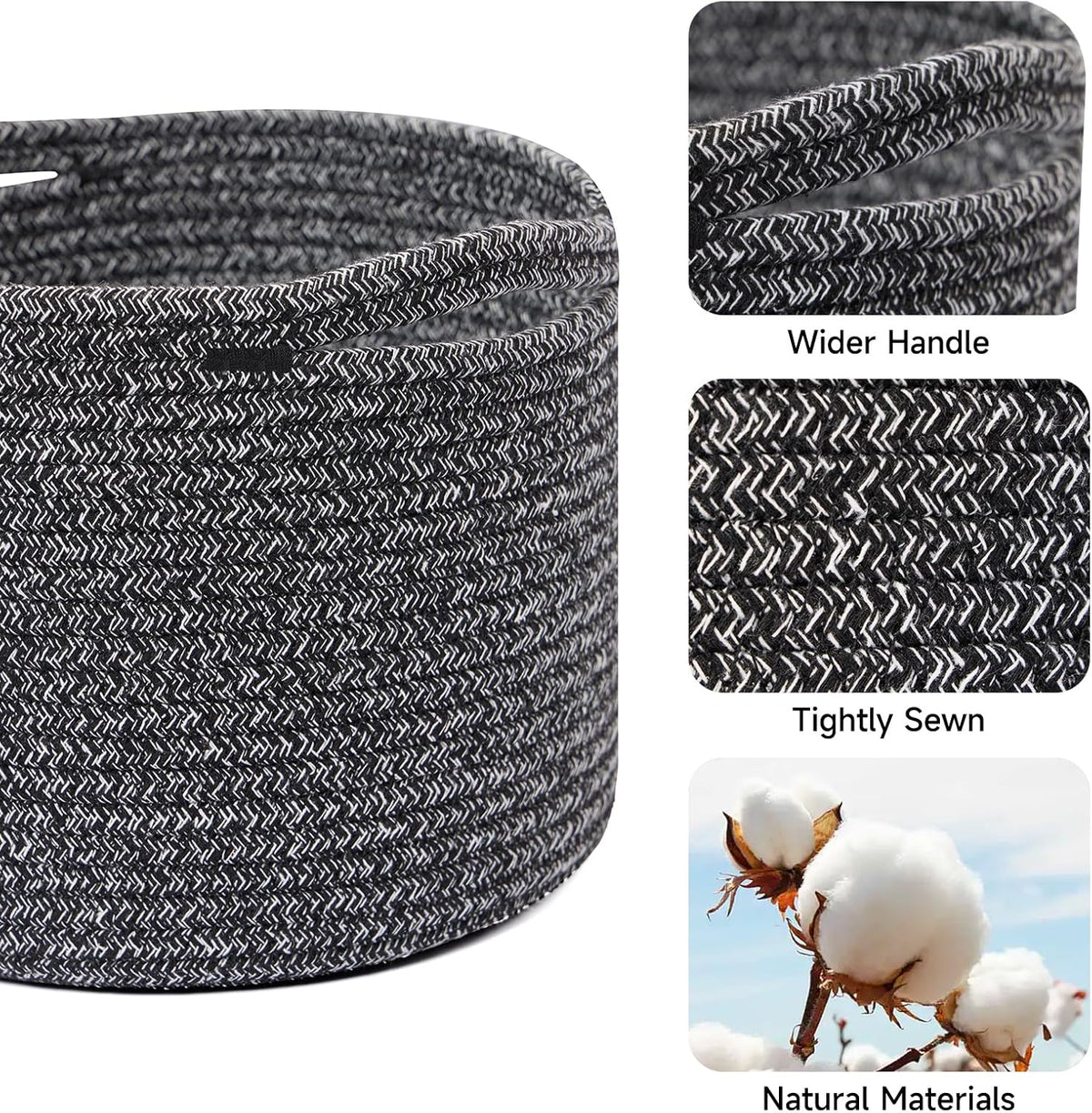 Small Basket for Organizing | Cube Shelf Closet Storage Baskets | 9.7×9.7×7.1” | Woven Rope Gift Basket | Nursery | Round 3 Packs Dark Gray