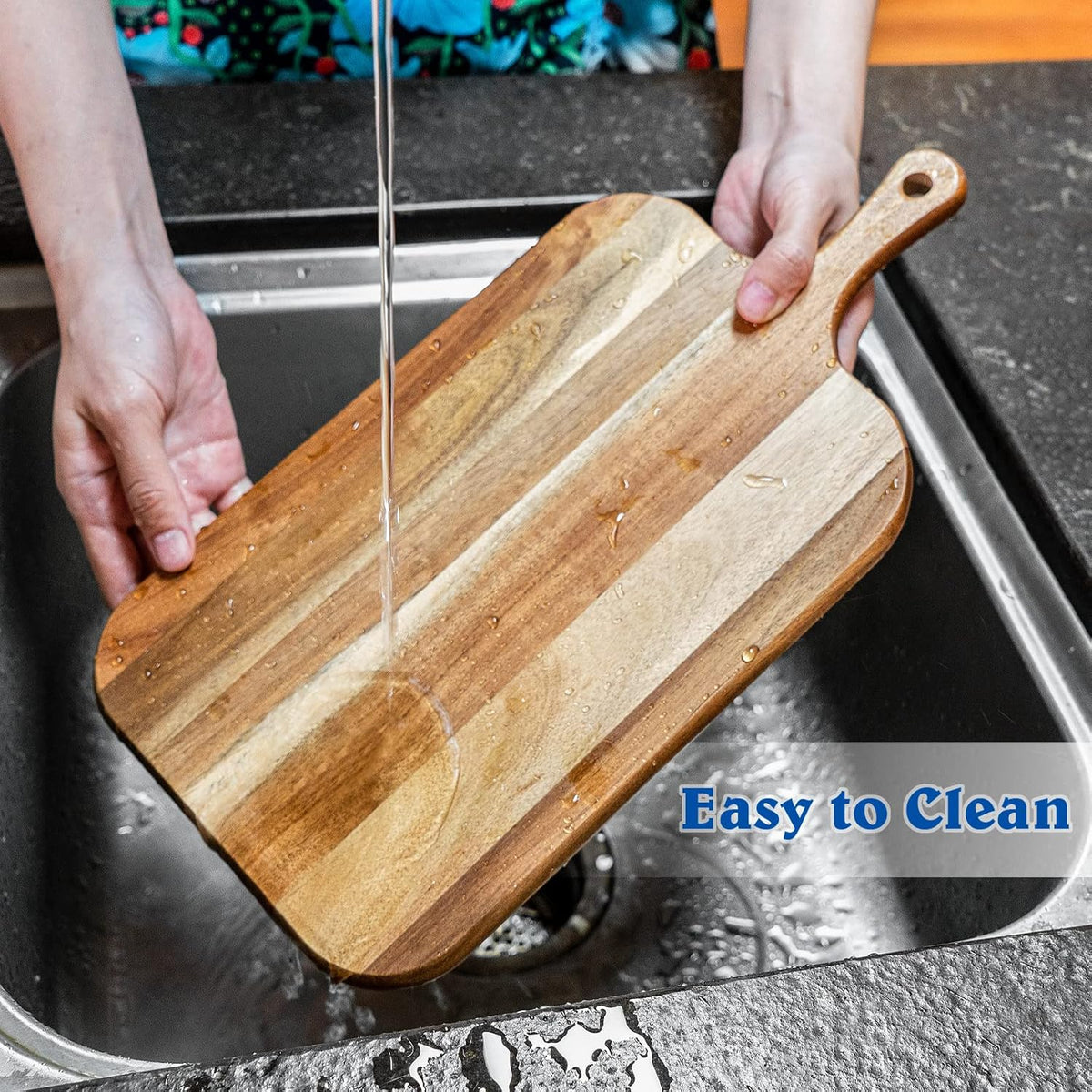 Serving Board, Acacia Wood Cutting Board with Handle Wooden Cheese Board Charcuterie Boards Wood Board for Food Bread Fruit 15x7.5x0.6 Inch