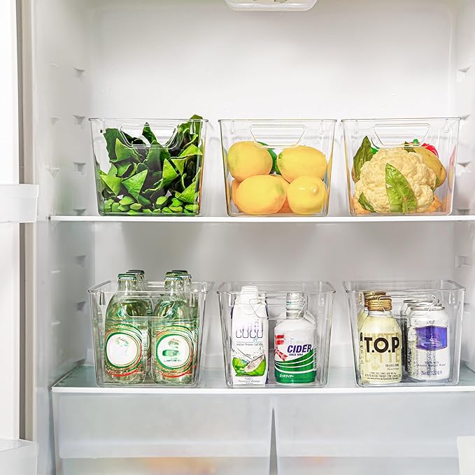 Attelite Clear Plastic Storage Bins,Large 12 Pack Pantry Organizer with Handle,BPA Free Plastic Storage Containers for Fridge,Closet,Bathroom,Under Sink and Kitchen Organization