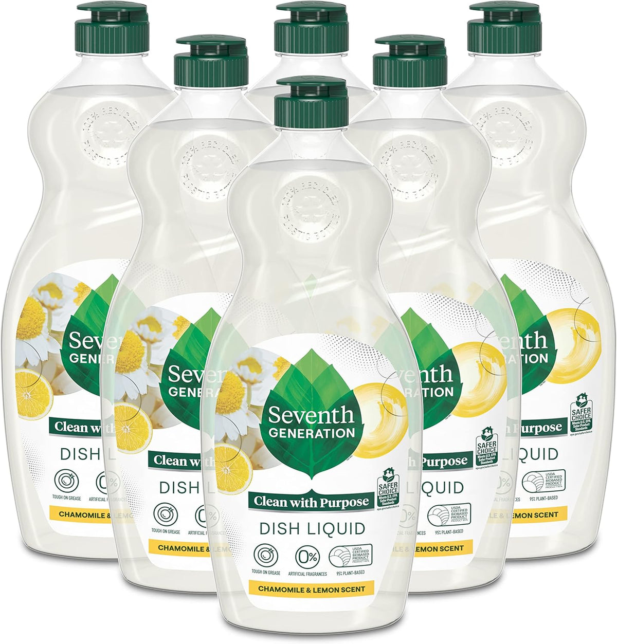 Seventh Generation Dish Soap Liquid Chamomile & Lemon Scent Pack of 6 Dishwashing Soap Dish Detergent Liquid Soap 19 oz