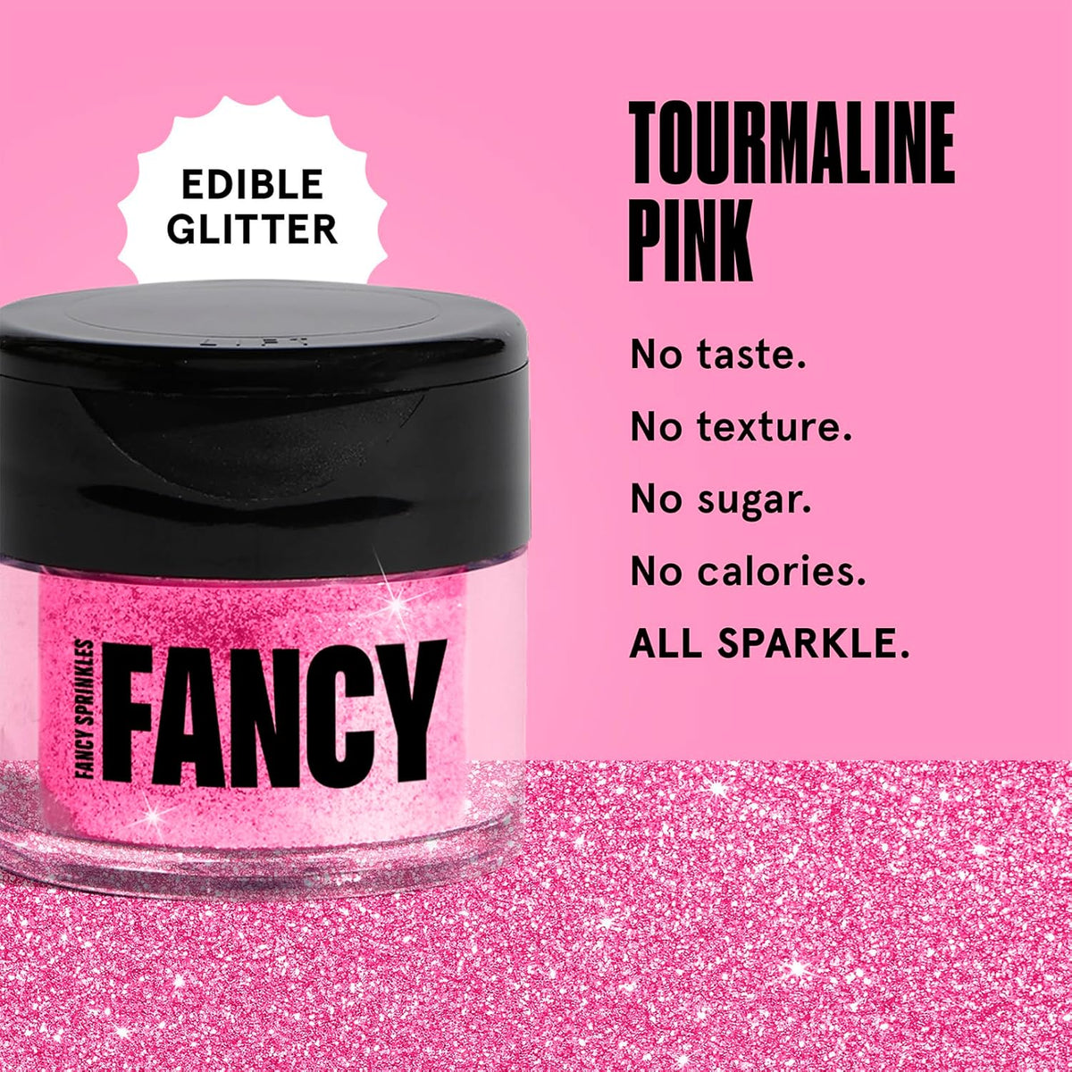 Fancy Sprinkles Tourmaline Pink Premium Edible Glitter, 100% Edible Glitter for Sparkling Food & Drinks No Taste or Texture (4gm)