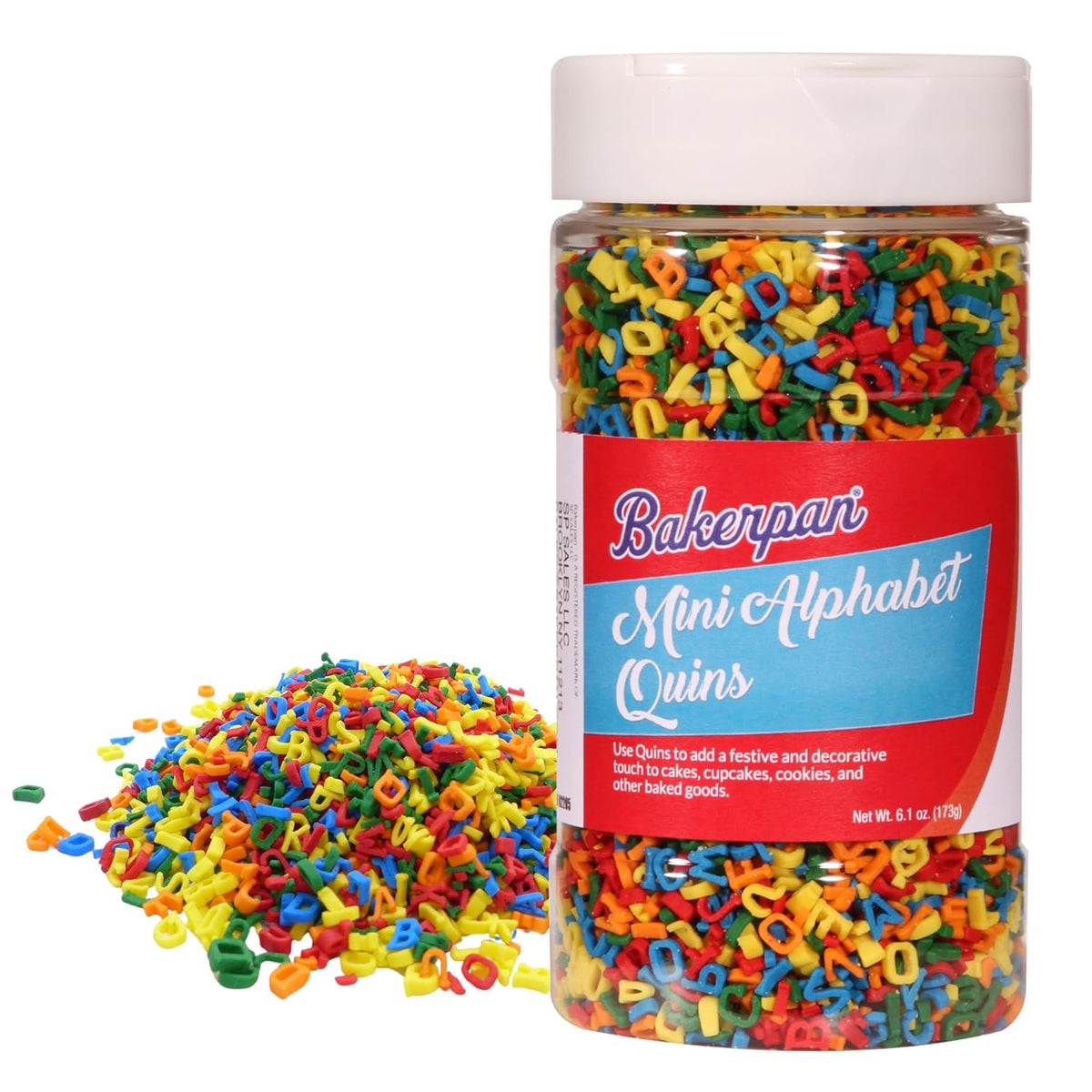 Bakerpan Quins Alphabet Sprinkles for Cake Decorating - 6.1 Ounces - ABC Edible Confetti Sprinkles for Cupcakes, Ice Cream, Cookies, Cakes