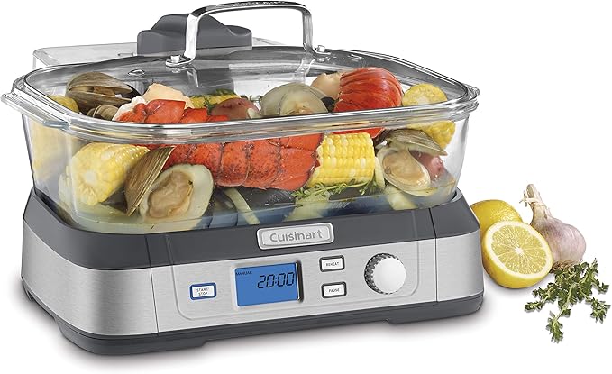 Cuisinart Cookfresh Digital Glass Food Steamer for Cooking, 5-Liter Vegetable Steamer with 5 Pre-Programmed Settings, Keep Warm Function, Audible Alert, Dishwasher-Safe Pot, STM-1000, Stainless Steel