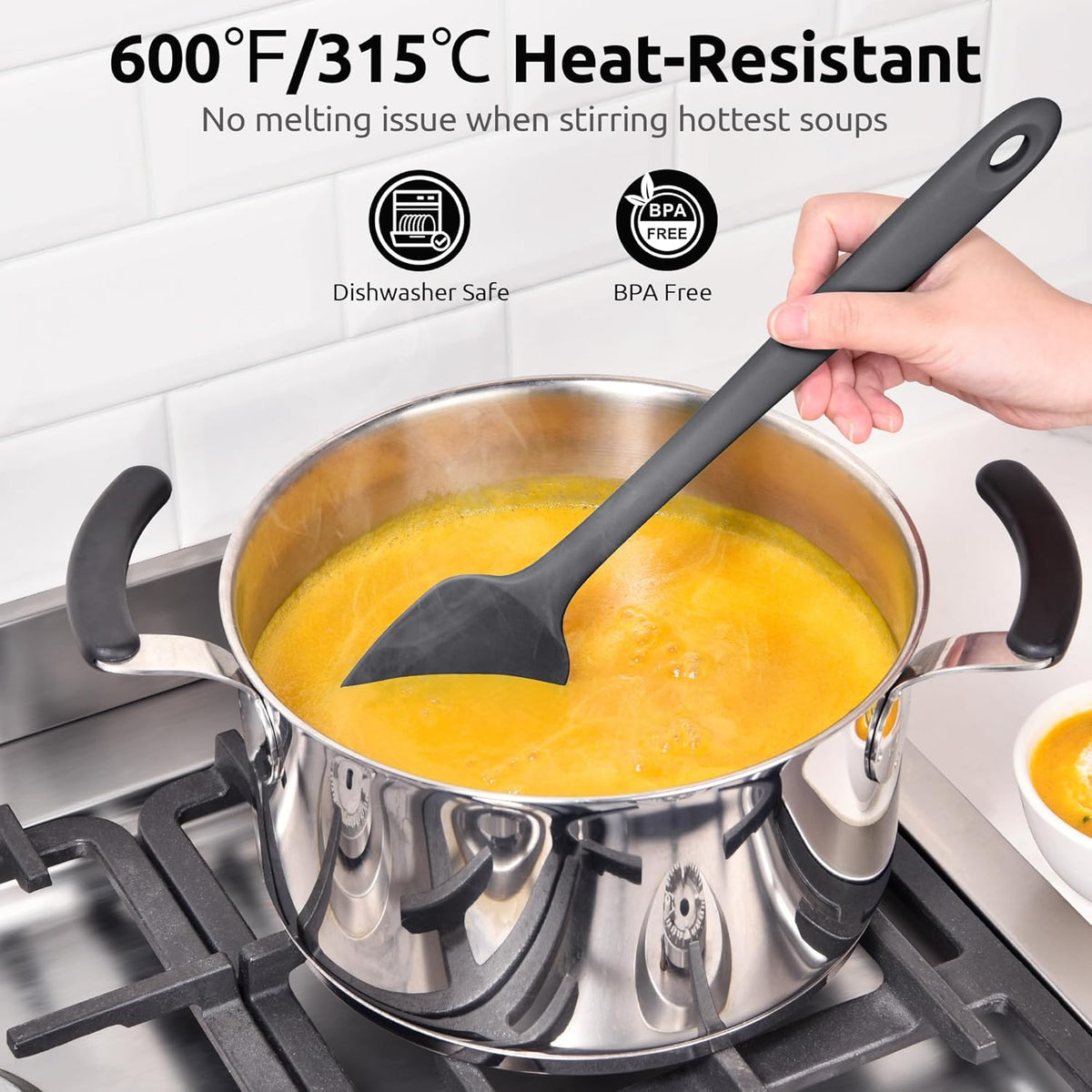 U-Taste Extra-Long 600ºF Heat Resistant Spatula Spoon: 14" Silicone Spoonula Cooking Utensils for Kitchen Use, Non-Stick Scoop Scraper with Soft Edge & Firm Core for Baking, Mixing, Serving (Black)