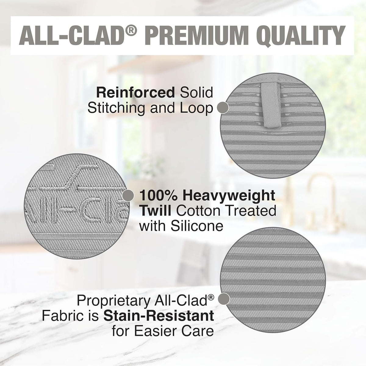 All-Clad Premium Pot Holder & Hot Pad: Heat Resistant to 500 Degrees - 100% Cotton, 10"x6.25" Hot Pad for Kitchen and Barbeque, (1-Pack), Titanium