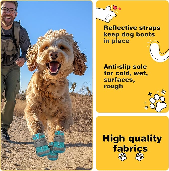 Hcpet Dog Shoes for Large Dogs, Breathable Dog Booties for Small Medium Dogs, Anti-Slip Dog Boots & Paw Protectors for Hot Pavement Winter Snow Hiking with Reflective Straps Blue Size 8
