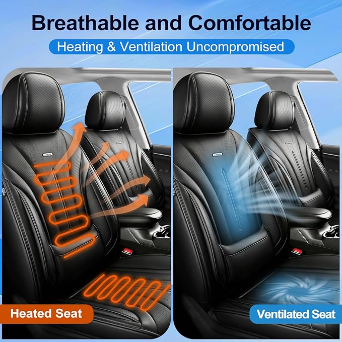 Car Seat Covers (Front Pair) for Select Honda Fit 2007-2020, Premium Full Coverage Leather, Airbag Compatible& Scratch-Resistant, Waterproof & All Weather Breathable Seat Protector, Black