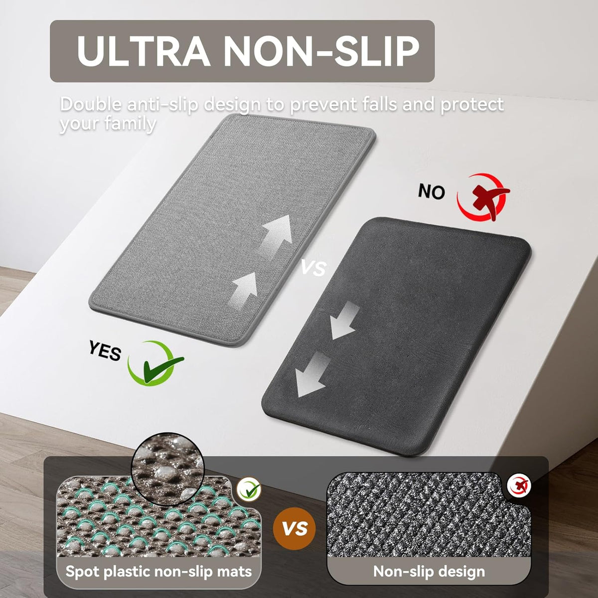 Long Kitchen Mat Kitchen Mats for Floor, Linen-Look Woven Absorbent Kitchen Runner Rugs Non Slip Washable Comfort Standing Mats for Kitchen, Front of Sink