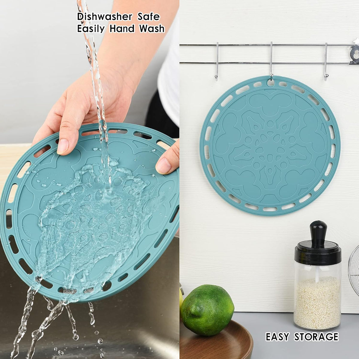 Smithcraft Silicone Trivets Mats Big Round Silicon Pad for Hot Dishes and Hot Pots, Hot Pads for Countertops, Tables, Pot Holders, Spoon Rest Place Mats Set of 3 Color Dark Grey