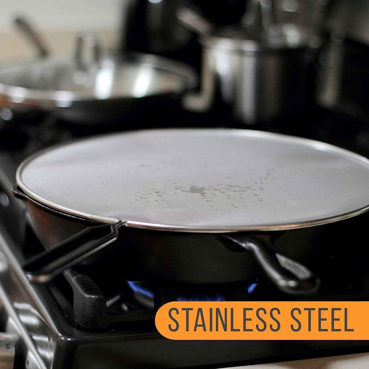U.S. Kitchen Supply 4-Piece Stainless Steel Splatter Guard Set (13", 11.5", 10",8”) Fine Mesh Cover, Grease & Oil, Splatter Screen for Frying Pan, Cooking Pots, with Comfort Grip Handles