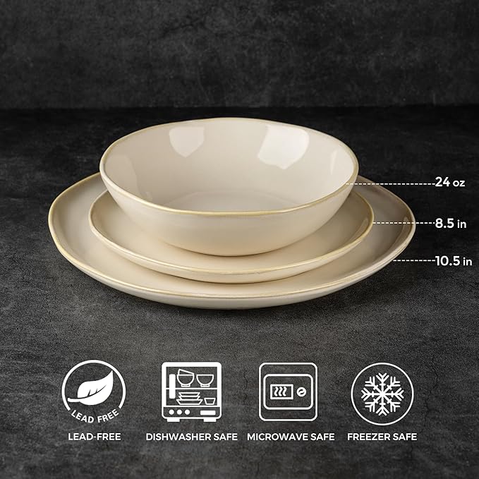 AmorArc Ceramic Dinnerware Sets,Handmade Reactive Glaze Stoneware Plates and Bowls Sets,Highly Chip and Crack Resistant | Dishwasher & Microwave Safe Dishes Set,Service for 8 (24pc)