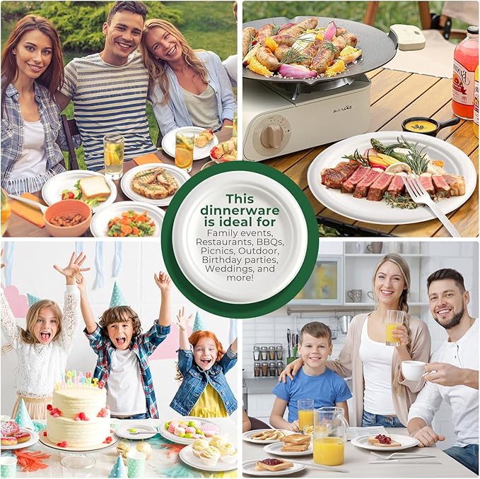 250 Pcs Biodegradable Paper Plates Set Disposable Dinnerware Set, Eco Friendly Compostable (EXTRA LONG UTENSILS), Utensil include, Forks, Knives and Spoons for Party andBirthday party, camping