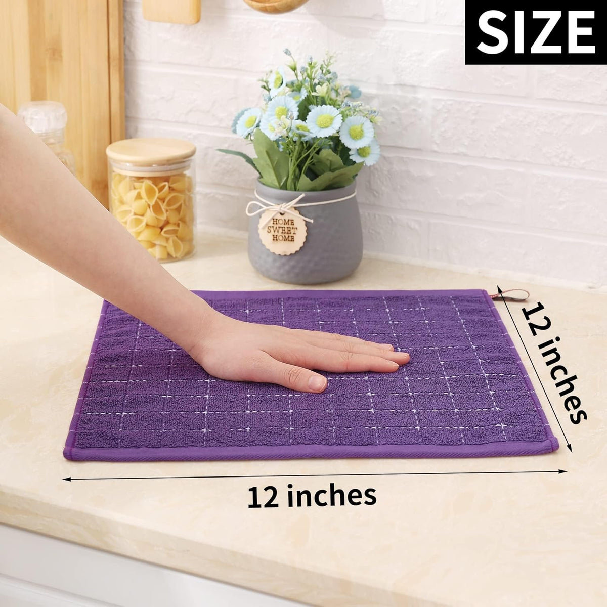 Homaxy 100% Cotton Terry Kitchen Dish Cloths, Ultra Soft and Absorbent Dish Towels for Kitchen, Suitable for Drying and Washing Dishes, 8 Pack, 12 x 12 Inches, Purple