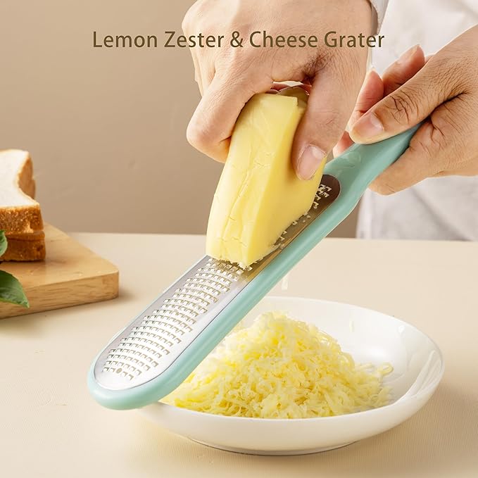 Lemon Zester Grater with Handle - 2-Piece Lemon Zester & Cheese Grater for Parmesan, Ginger, Garlic, Nutmeg, Chocolate