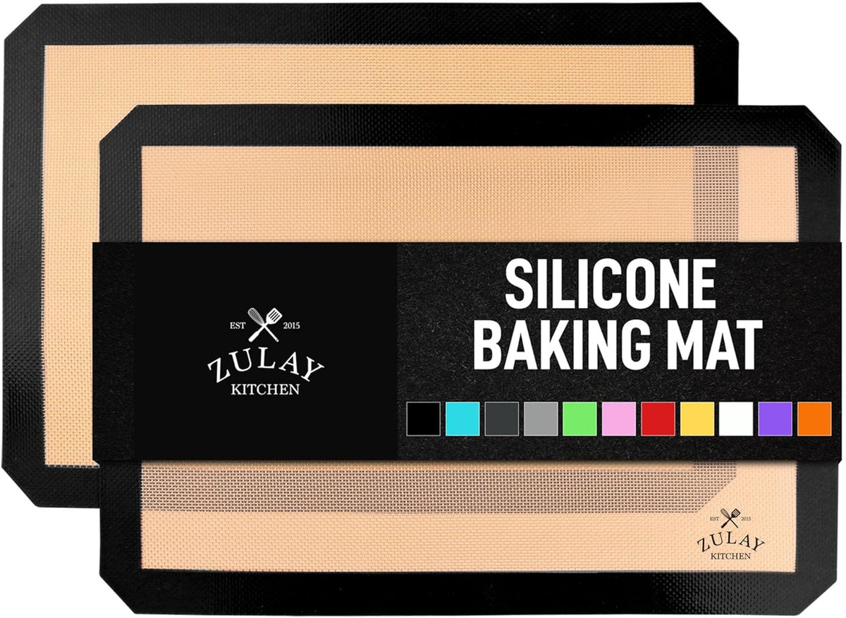 Zulay Kitchen Silicone Baking Mat 2-Pack (16.5"x11.6") – Reusable Nonstick Silicone Baking Sheets for Oven, Pastry, Cookies & More – Easy to Clean, Heat Resistant (Black)