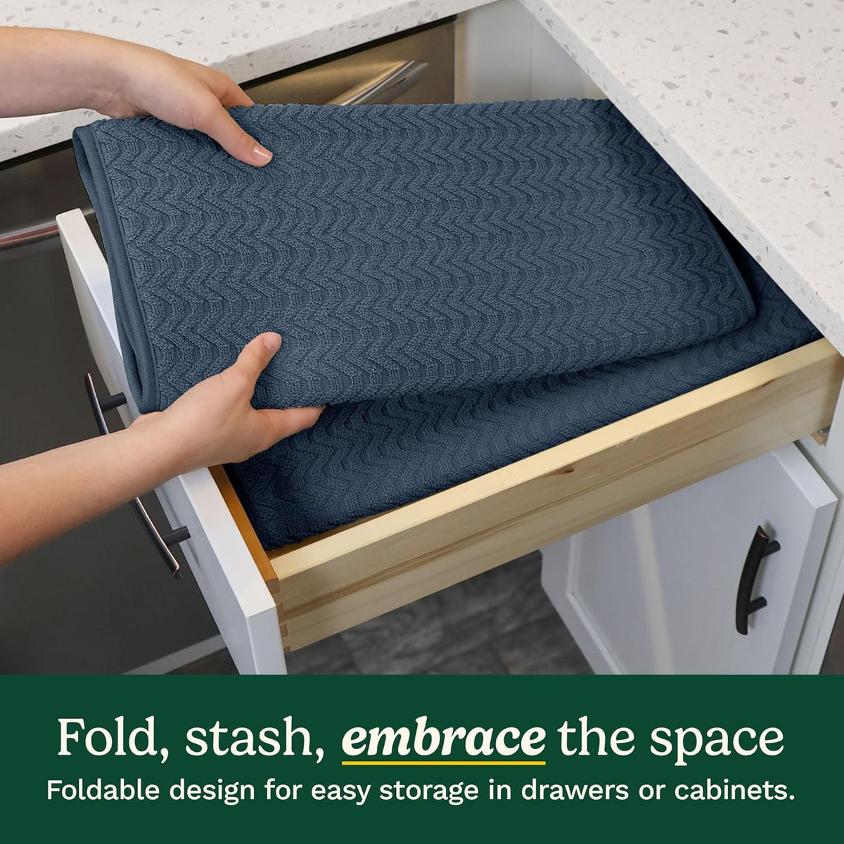 Cuisinart Dish Drying Mats for Kitchen Counter - (2) 18" x 24" Ultra Absorbent Dish Drying Mat XL - Foldable, Machine Washable, Fast Drying Dish Mat (Geostripe)