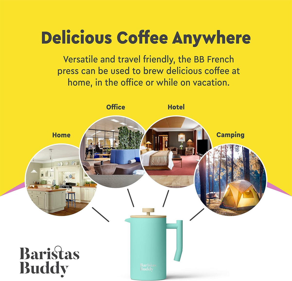 French Press Coffee Maker - Insulated, Stainless Steel Manual Coffee Makers For Home, Office Or Camping - Large 34oz Capacity For 4 Cups
