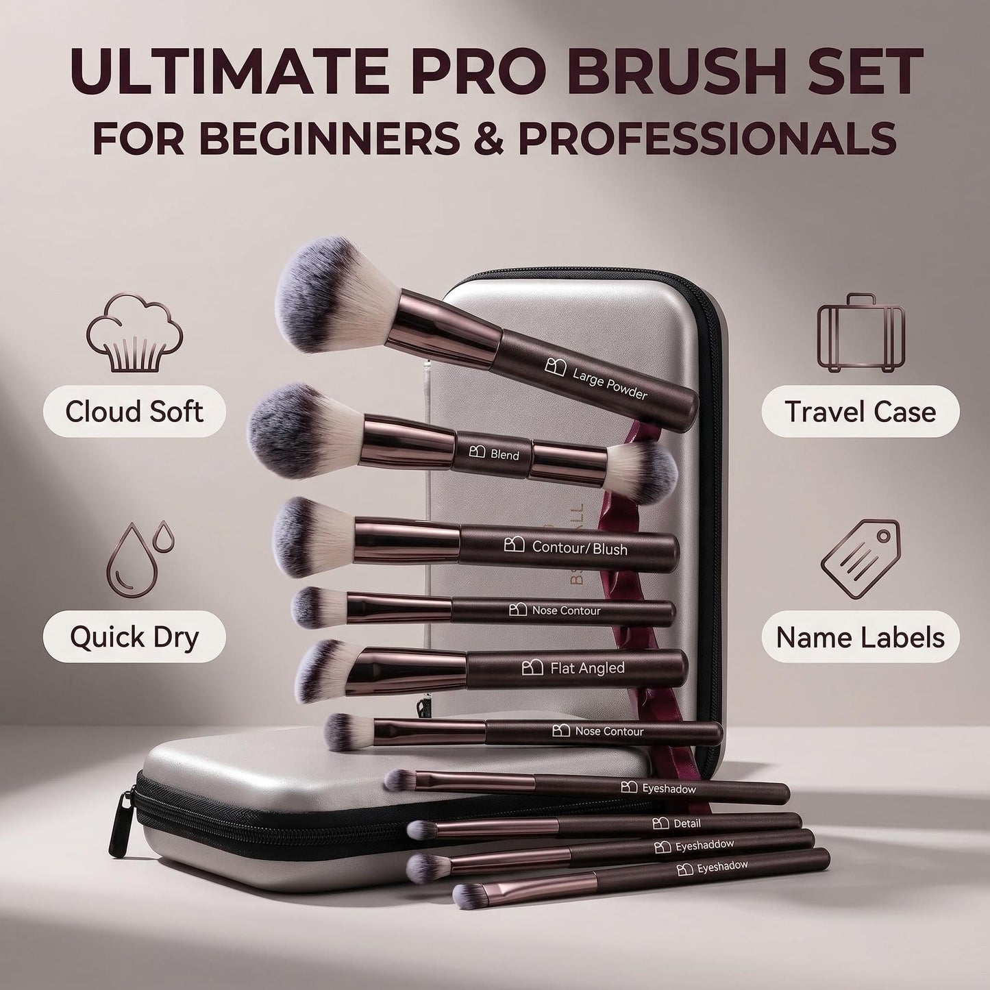 Professional Makeup Brush Set with Travel Case, 20 PCS Synthetic