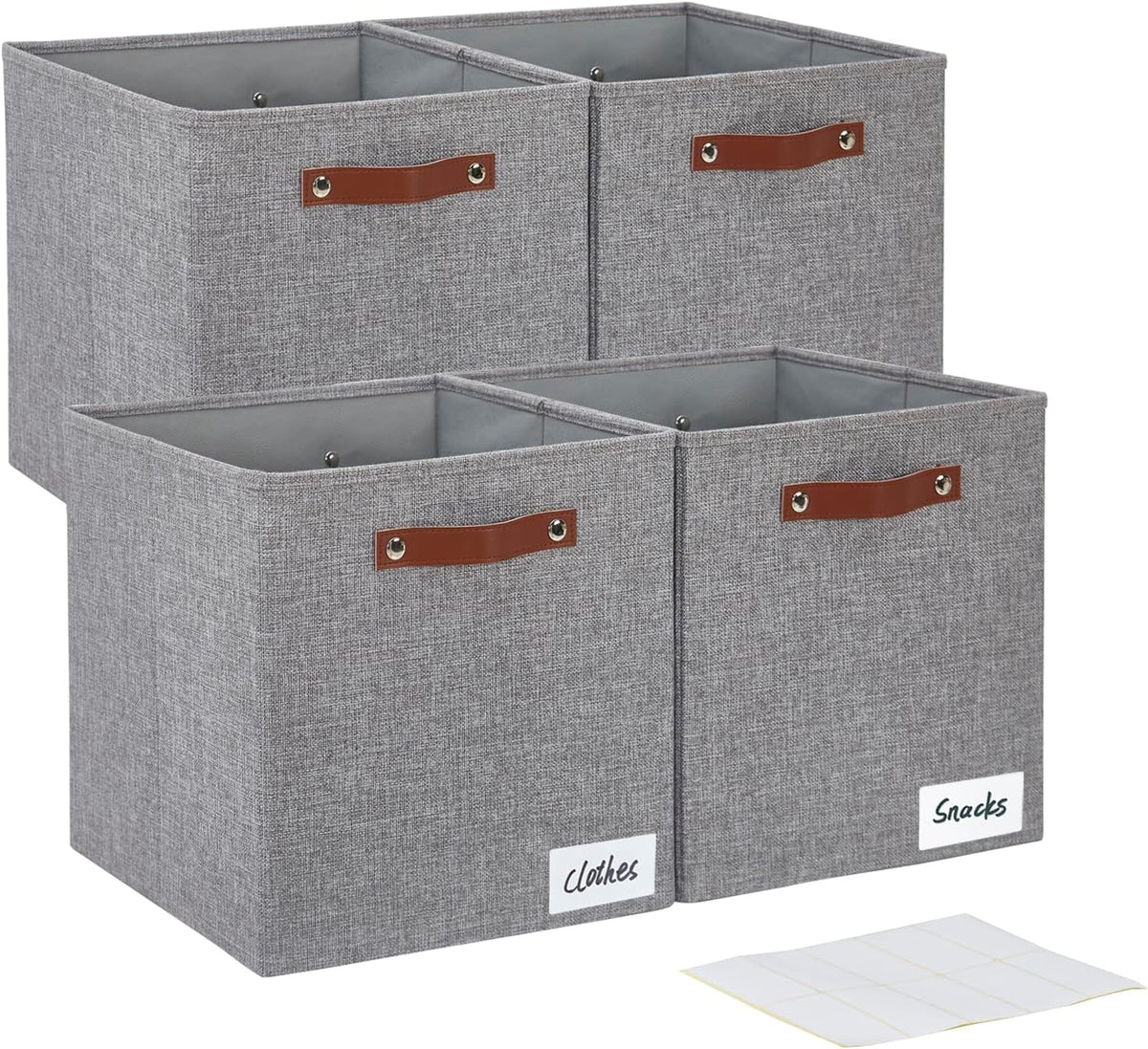 Collapsible Fabric Storage Cube Bins with 2 Reinforced PU Handles, Foldable Storage Organizer Baskets for Closet, Shelves, Living Room | 13"x13"x13", 4 Pack, Full Gray