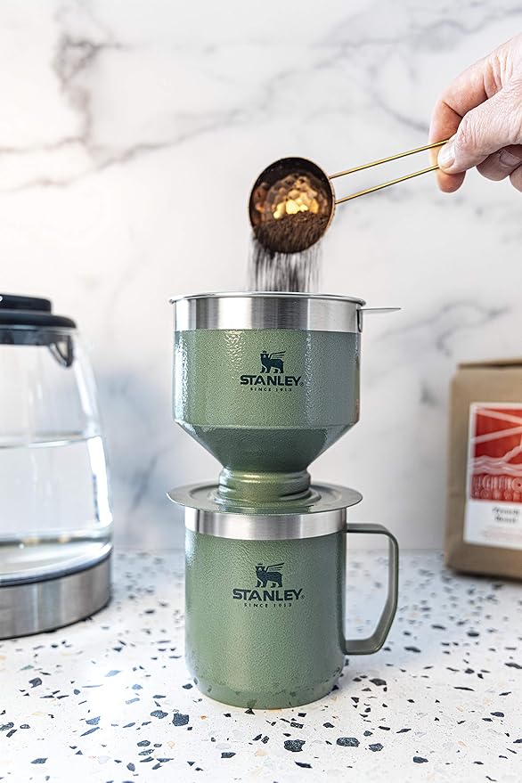 STANLEY Perfect Brew Pour Over | Manual Single Cup Coffee Maker | Drip Coffee Maker with Reusable Filter | Easy Clean Stainless Steel | BPA-Free | Hammertone Green