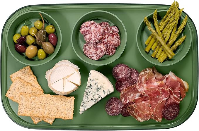 madesmart dipware 3 Bowl Serving Tray, Collapsible & Removable Dip Bowls for Charcuterie, Guacomole, Snacks, Veggies, Premium Dishwasher & Microwave Safe, Multipurpose Plate & Bowl, Olive