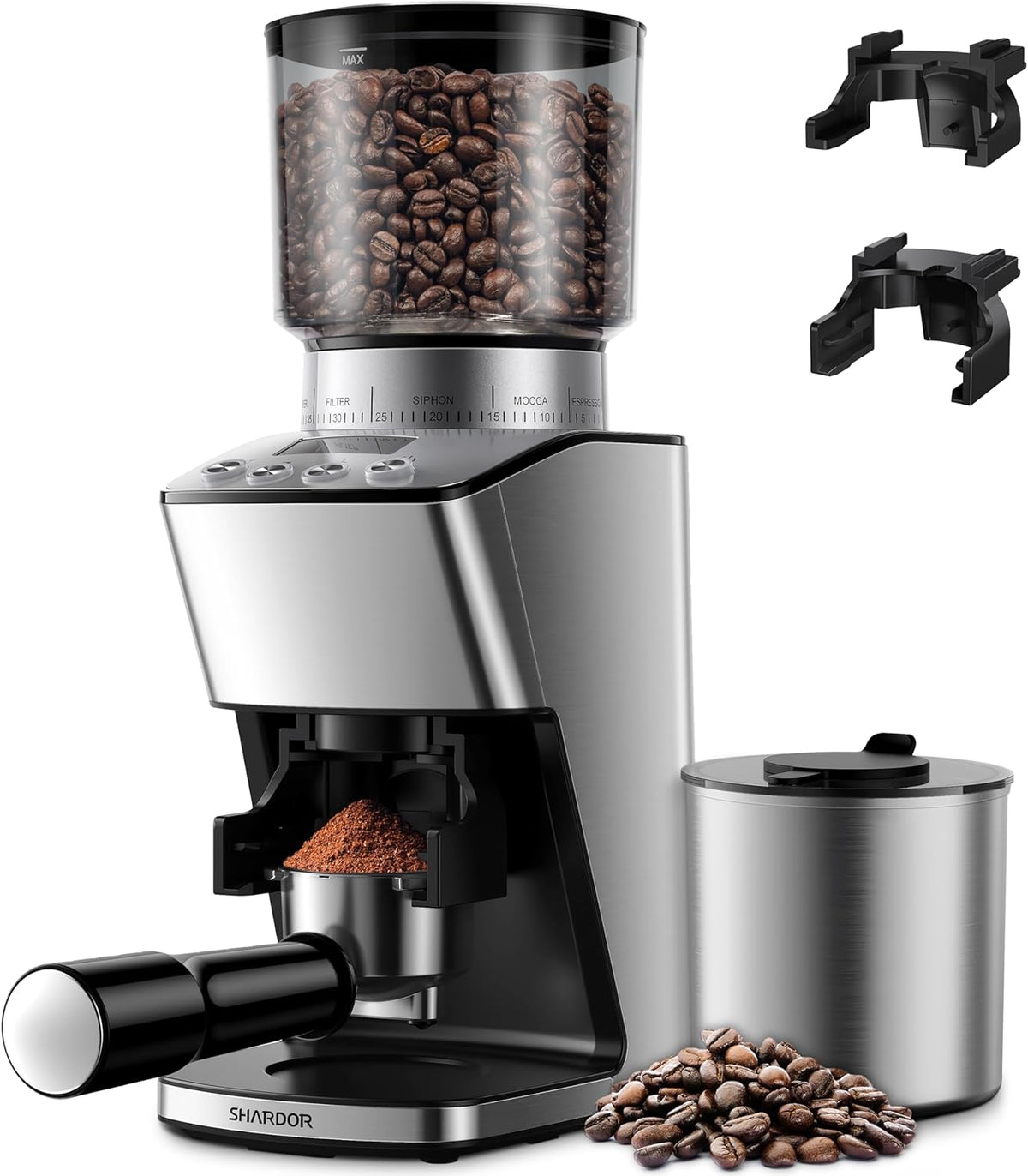 SHARDOR Conical Burr Coffee Grinder Electric, Espresso Coffee Bean Grinder with Precision Electronic Timer, Adjustable Burr Mill with 51 Precise Settings for Home Use, Stainless Steel Container