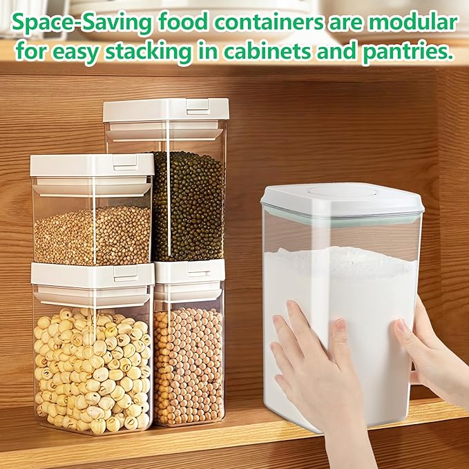 Airtight Flour Rice Storage Container with Pop-up Lid - 4.2 Qt Crystal-Clear Plastic Spaghetti Container, Tall and Slim Food Storage Bin Fit for Kitchen Pantry Organization