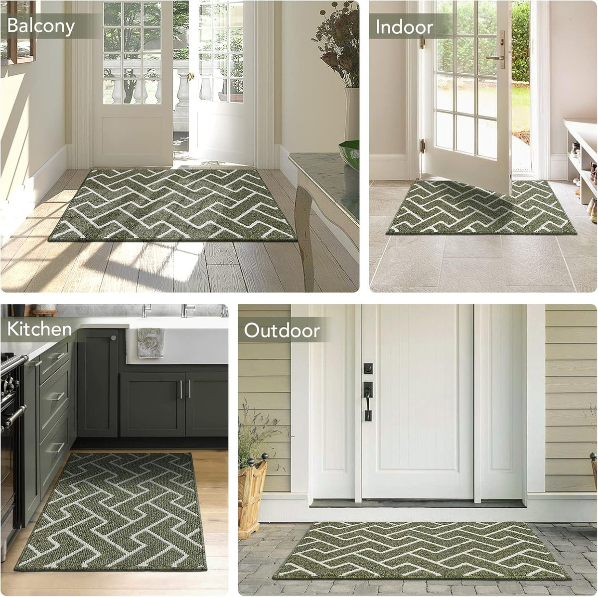 hicorfe Kitchen Rugs and Mats Sets,Super Absorbent Polypropylene Non-Slip Rug,Soft Comfort Floor Mat,Washable for Kitchen,Hallway,Office,Sink,Laundry(24" x 35",Green)