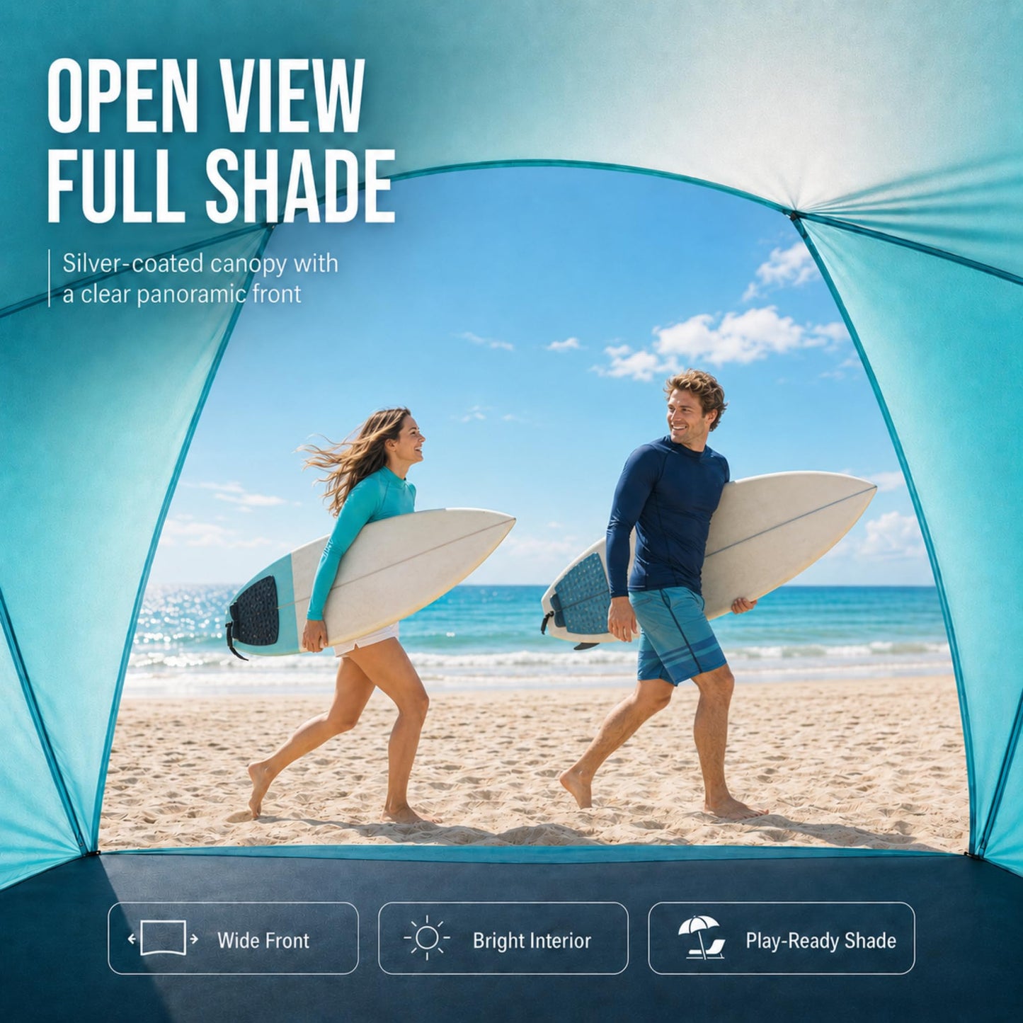 Beach Tent, Portable Sun Shelter for 2/3/4/6-8 Person with UPF 50+ UV Protection, Easy Setup Waterproof Beach Shade Canopy Cabana for Family Outdoor and Picnics, Fishing with Carrying Bag