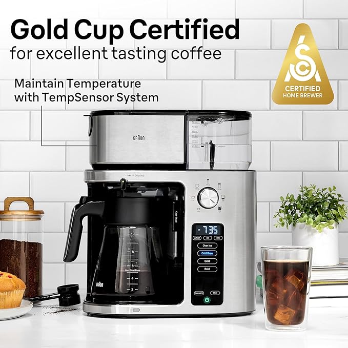 Braun MultiServe Plus 10-Cup Drip Coffee Maker - Hot & Cold Multi-Serve Brewer with Programmable Timer and Auto Start, Over Ice Function, Stainless Steel & Pod-Free Design, KF9270SI