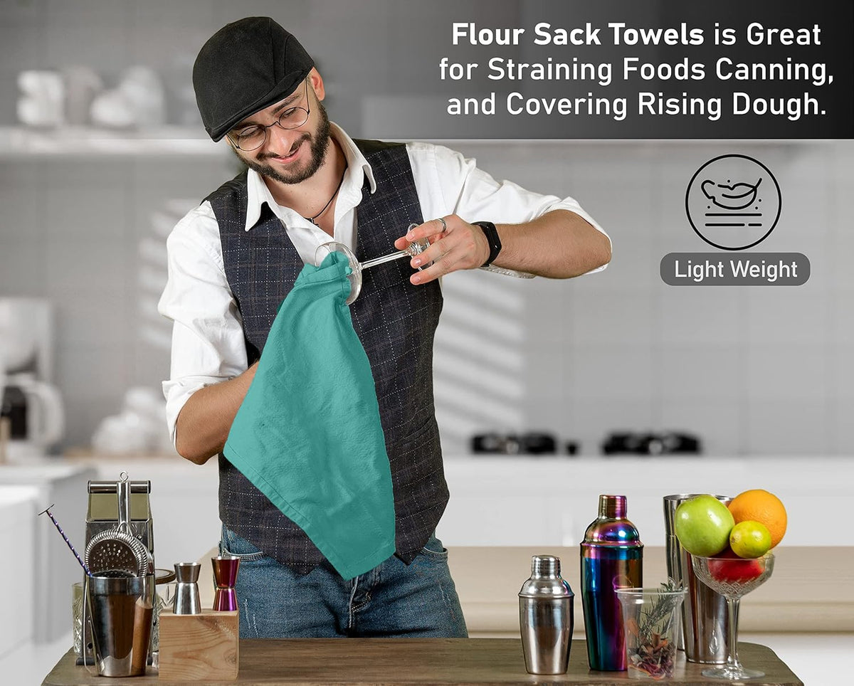 RUVANTI Flour Sack Towels 36 Pack 28x28 Inch, 100% Cotton Tea Towel, Reusable, Machine Washable, Absorbent BarTowels - Dish Cloth Perfect for Drying Dishes & Cleaning - Turquoise