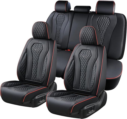 Coverado Automotive Seat Covers 5 Seats, Leather Seat Covers Fullset, Black Car Seat Covers, Luxury Car Seat Covers, Seat Cushion, Driver Seat Covers, Car Seat Protector Universal Fit Most Cars