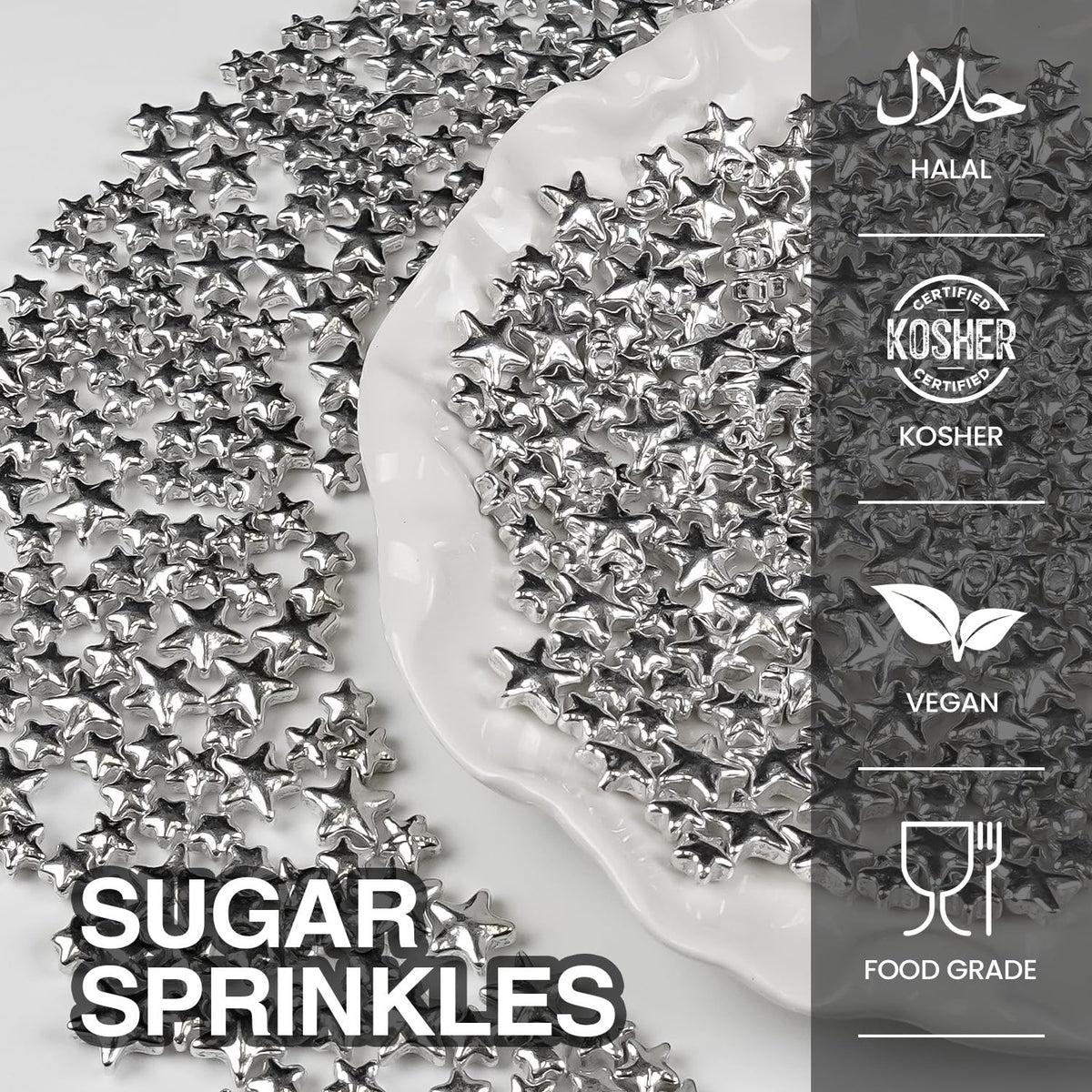 Silver Sprinkles for Cake Decorating, Star Candy Sugar, Mix Size, 150g/5.29oz, Food Grade, Cake Decoration, Cupcake Topper, Holiday, Party, Wedding Party, Birthday, Easter, Christmas Supplies