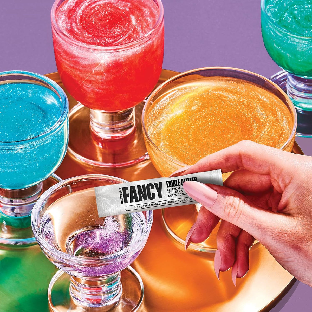 Fancy Sprinkles Mystery Colors Edible Glitter Packets Portable & On-The-Go for Sparkling Drinks, Champagne, Cocktails, Wine, Beer, & more (3 Pack)