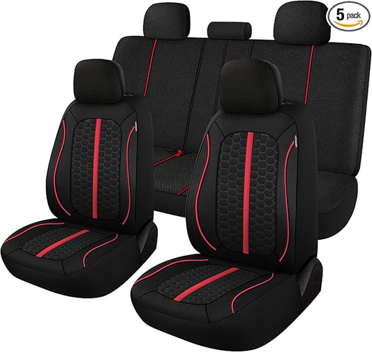 Breathable Premium Car Seat Covers Full Set，3D Air-Mesh Seat Covers for Cars，Comfortable Safety Airbag Compatible，Universal for Most Cars Sedan Truck SUV(Black/Red)