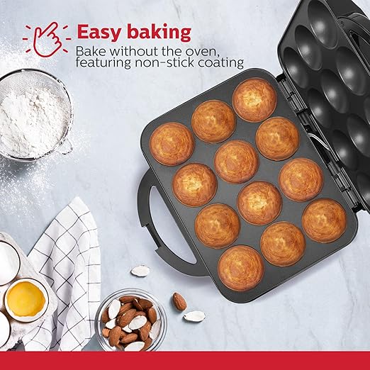 Holstein Housewares Non-Stick 12-Count Electric Cupcake Maker Machine – Bakes 12 Cupcakes, Muffins, Pizza Cups, Cinnamon Buns – Perfect for Gifts, Birthdays, Holidays, or Bake Sales, Black