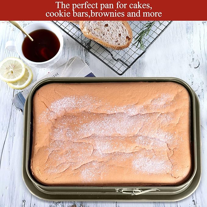 Kenond Large Springform Cake Pan, 14 x 11-Inch Rectangle Cheesecake Pan, Tiramisu Bakeware with 50Pcs Wax Paper, 5Pcs Spatula Set, Non-Stick Baking Pan Mold Leakproof…