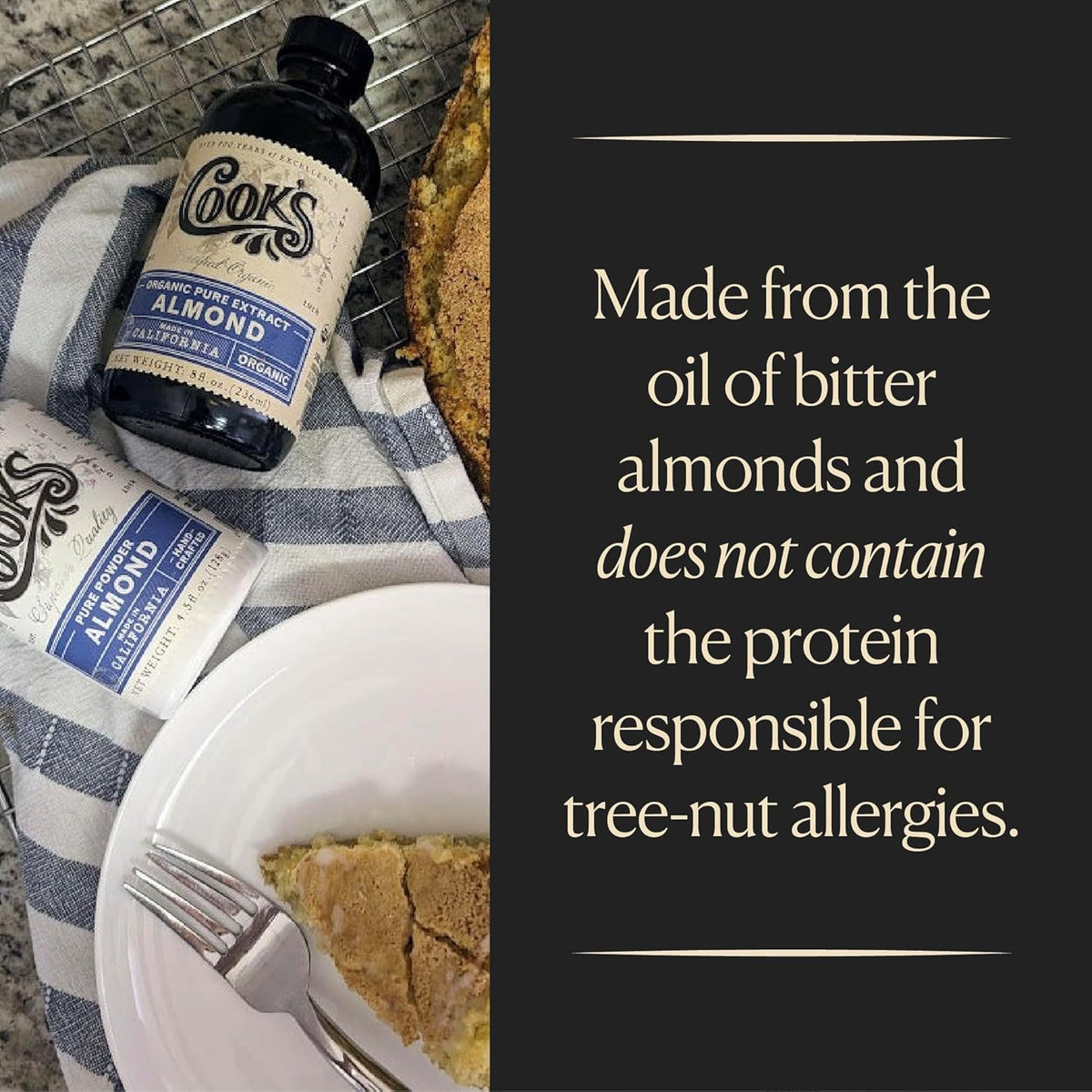 Cook's, Organic Pure Almond Extract, for Cookies, Cakes, Pastries, Allergen Free, 128 Ounces (1 Gallon)