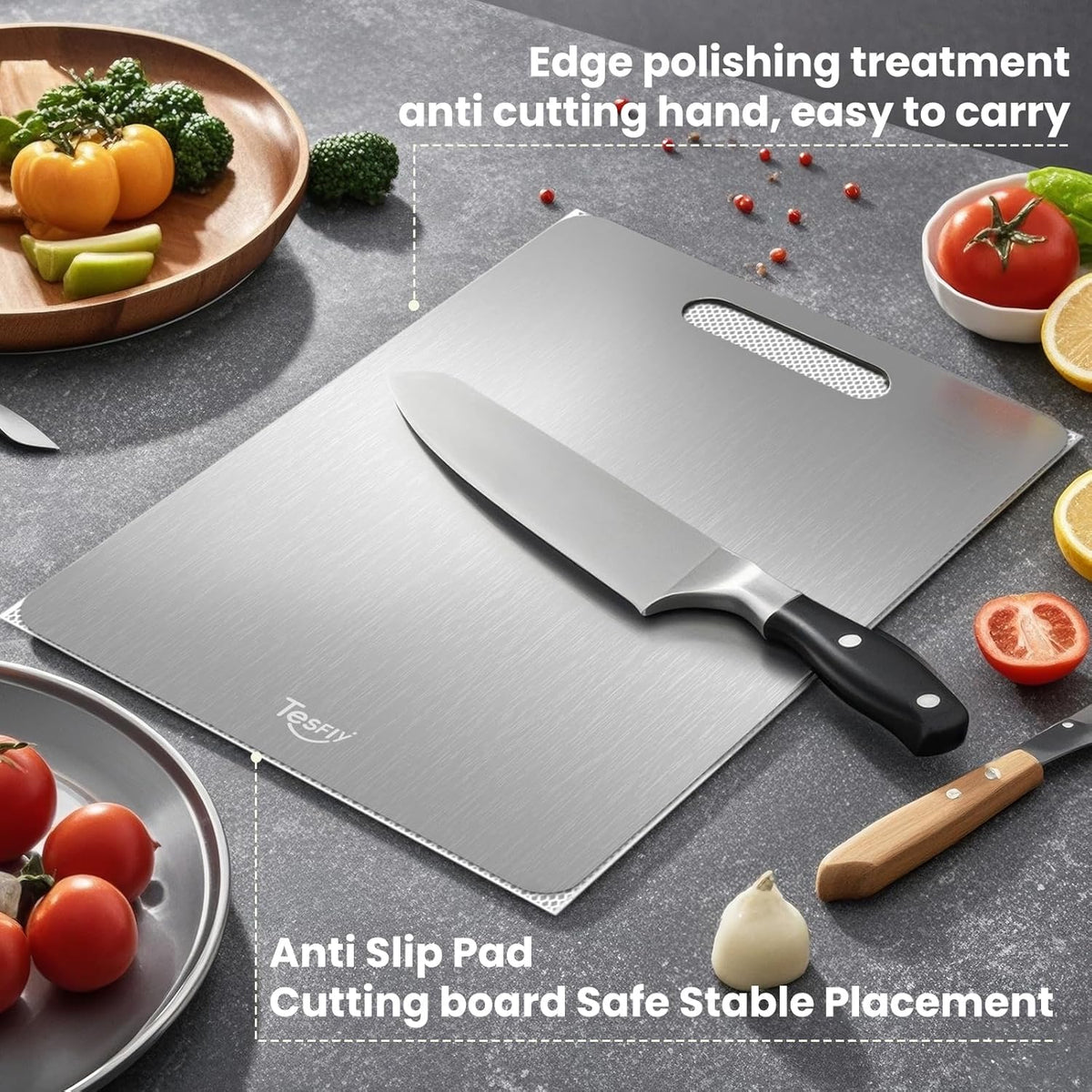 2 Pack Titanium Cutting Board - 100% Pure Titanium Cutting Boards For Kitche,Easy to clean, Double-sided food-grade Cutting Board For Meats, Fruits And Vegetables (M+L)