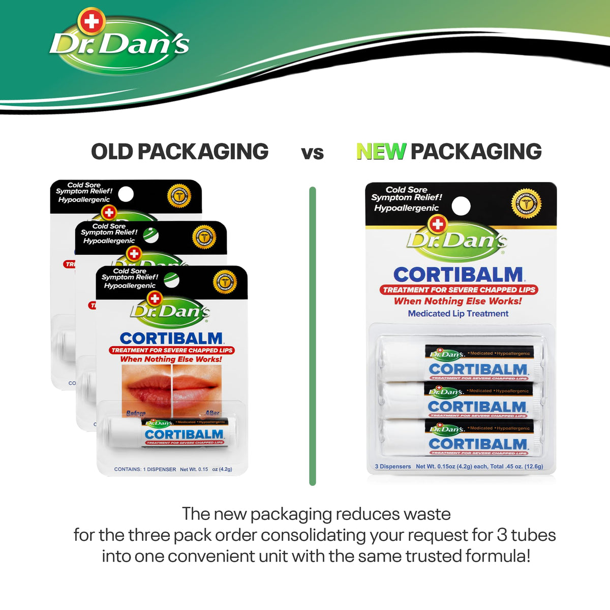 Dr. Dan's Cortibalm 3-Pack 1% Hydrocortisone Lip Balm for Dry Cracked Lips